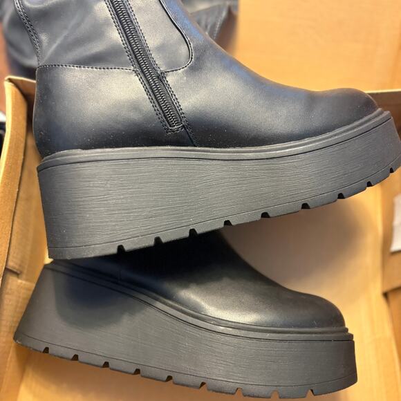 Steve Madden Kizam Platform Wedge Boots 8 NWT Tall High Black Glam Goth 90s Y2K - Picture 10 of 12